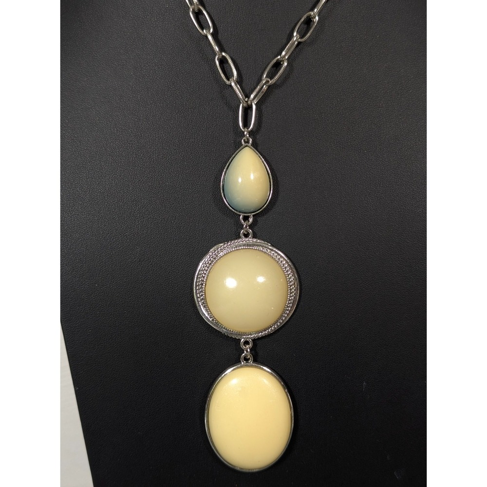 NYC Yellow‎ Cabochon Round Oval Stacked Pendant Long Chain Necklace 38"